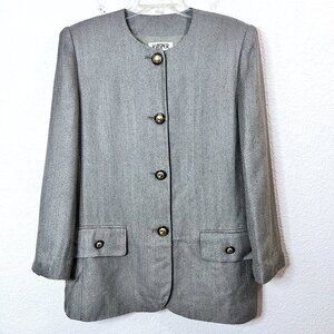 Tan Collarless Structured Neutral Classic Office Blazer Suit Jacket Women Sz 16